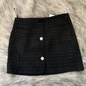Zara Women Check Tweed Textured Mini Skirt 4661/902, Black, Size XS